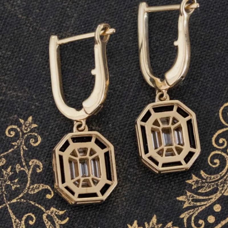 Doves by Doron 18k Illusion Set Diamond & Black Onyx Earrings