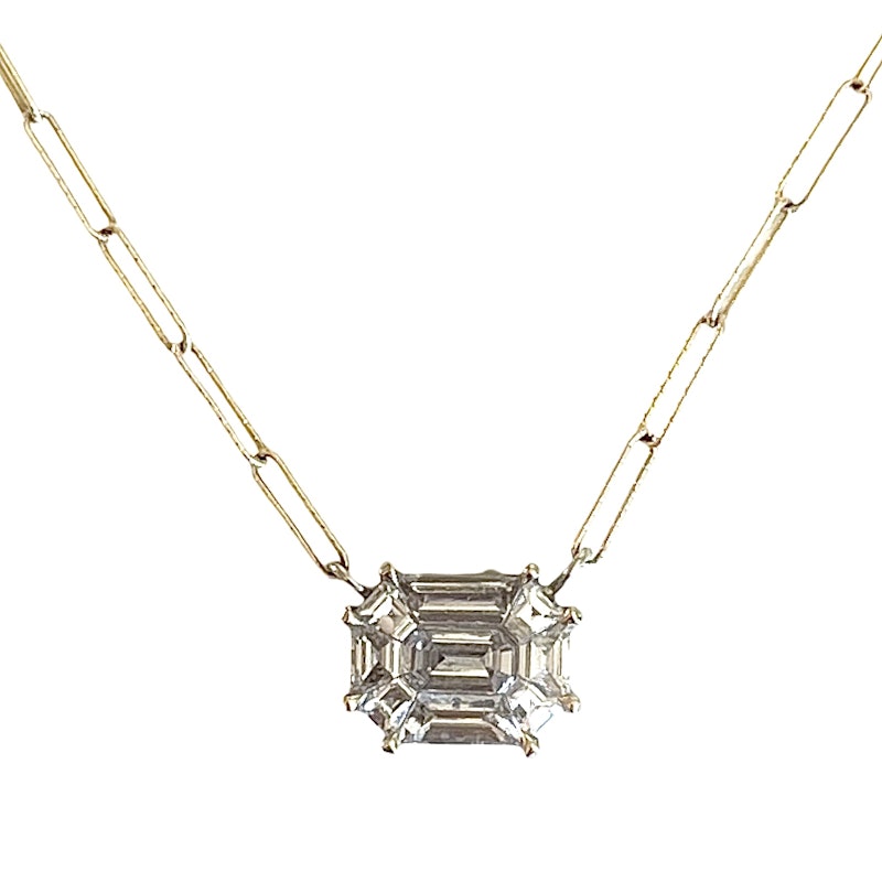 18K White and 14K Yellow Gold Illusion Set Diamond Mosaic Pendant Necklace