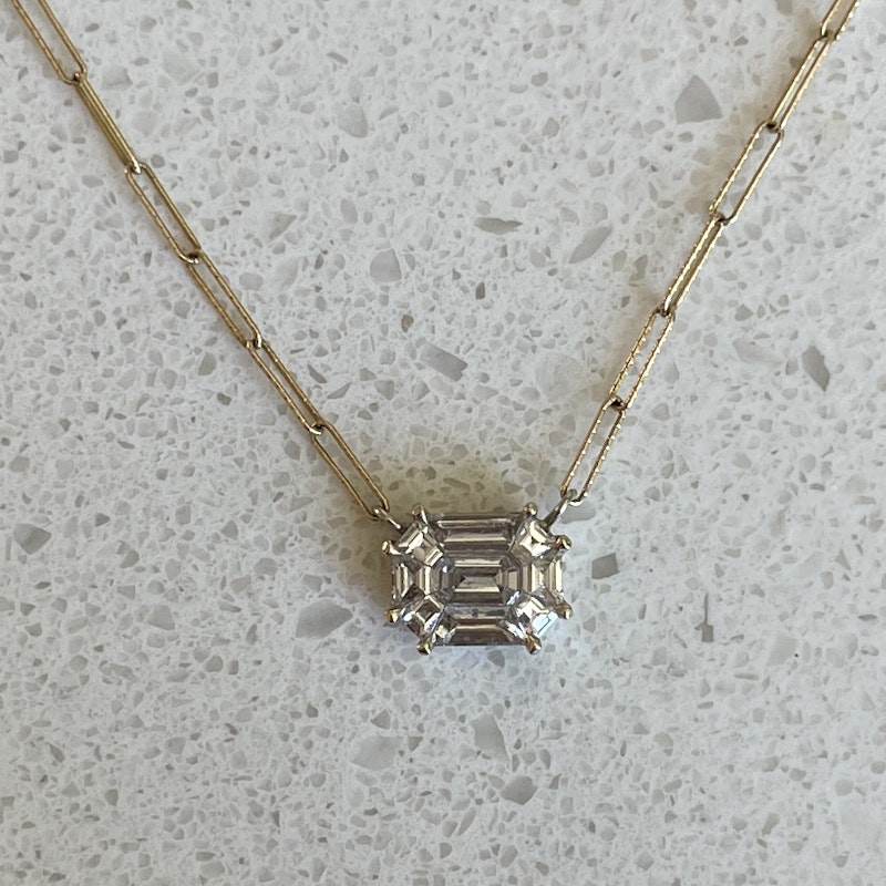 18K White and 14K Yellow Gold Illusion Set Diamond Mosaic Pendant Necklace