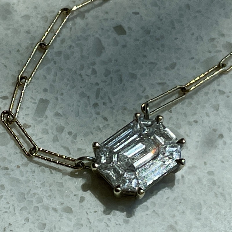 18K White and 14K Yellow Gold Illusion Set Diamond Mosaic Pendant Necklace
