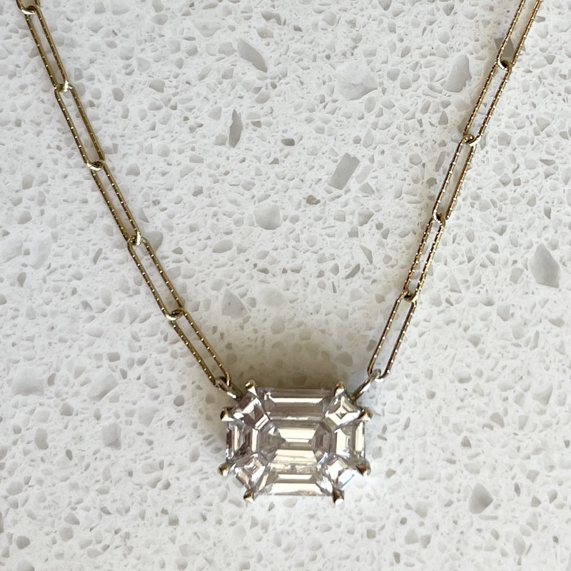 18K White and 14K Yellow Gold Illusion Set Diamond Mosaic Pendant Necklace