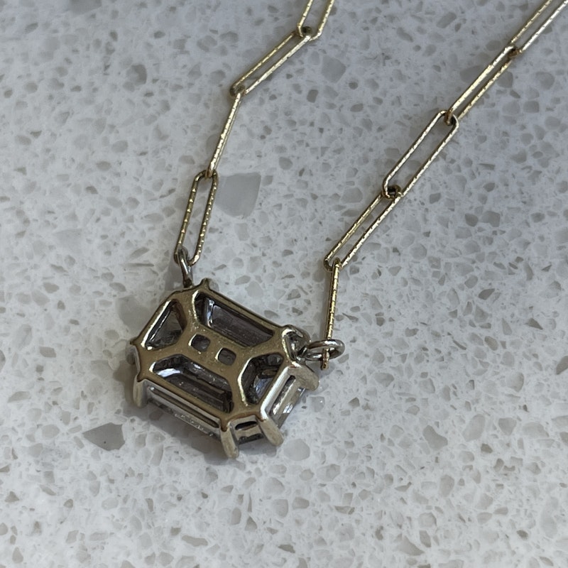 18K White and 14K Yellow Gold Illusion Set Diamond Mosaic Pendant Necklace