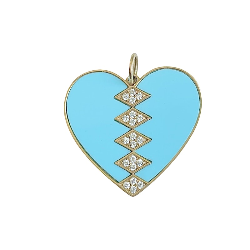 14k Yellow Gold Turquoise and Diamond Heart Pendant