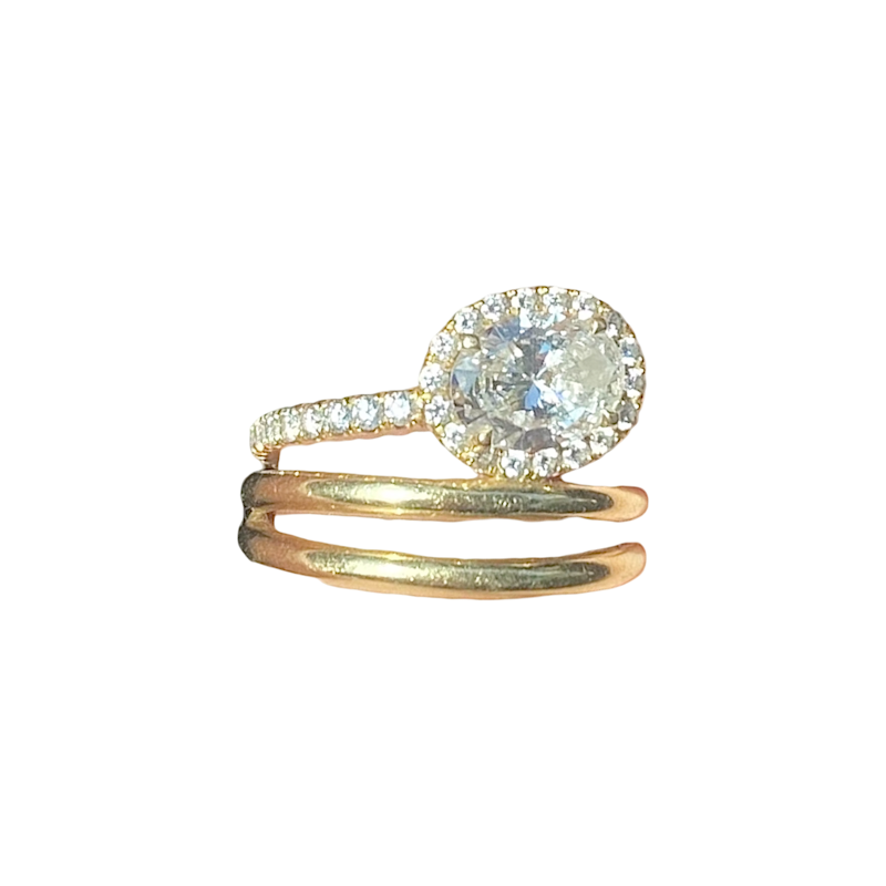 18k Yellow Gold Oval Diamond Spiral Engagement Ring