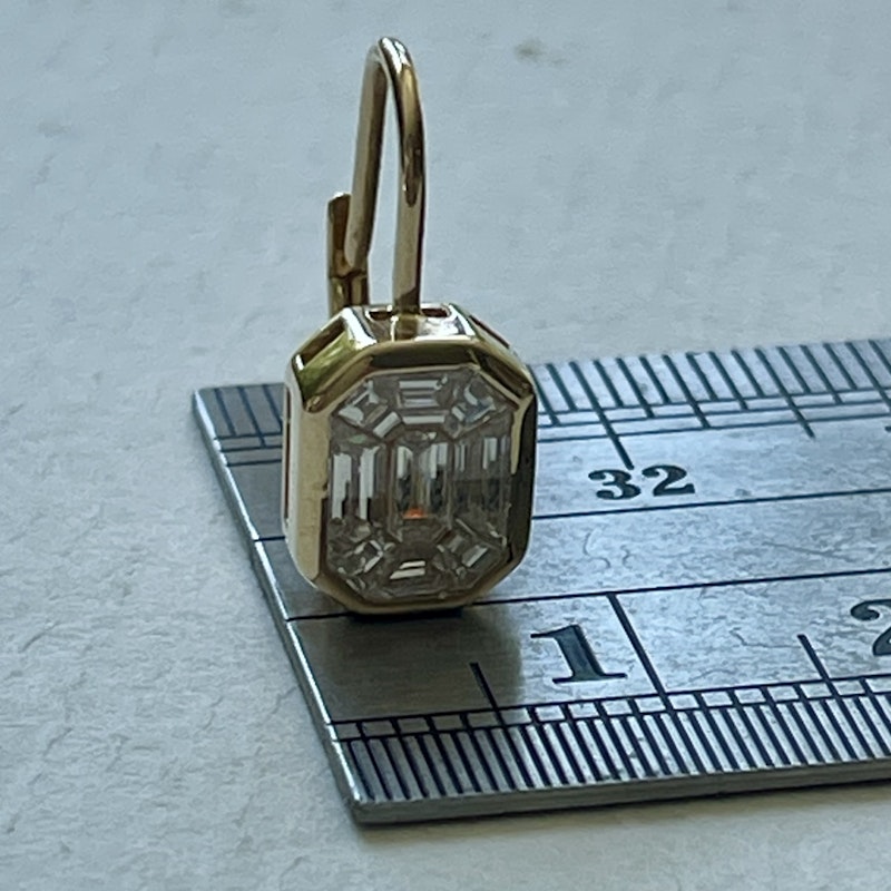 14k Yellow Gold Illusion Set Mosaic Diamond Dangle Earrings