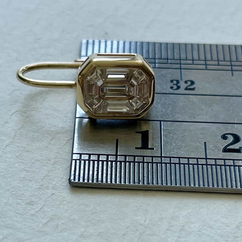 14k Yellow Gold Illusion Set Mosaic Diamond Dangle Earrings