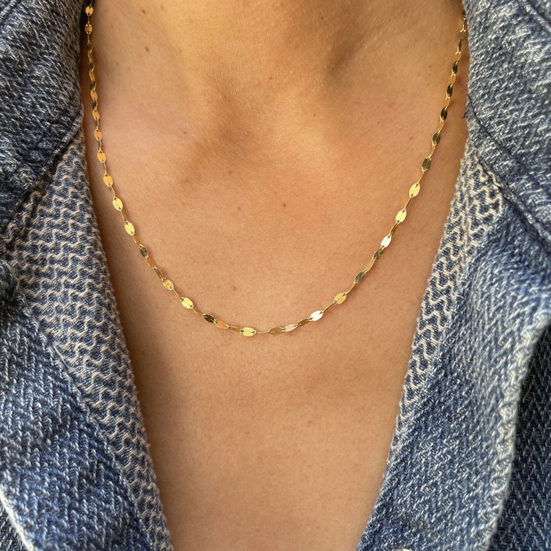 14k Yellow Gold 2mm Oval Mirror Link Chain Necklace