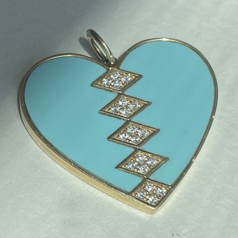 14k Yellow Gold Turquoise and Diamond Heart Pendant