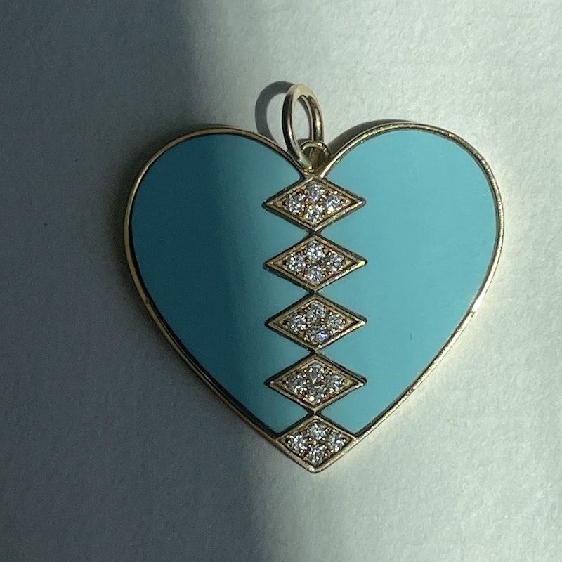 14k Yellow Gold Turquoise and Diamond Heart Pendant