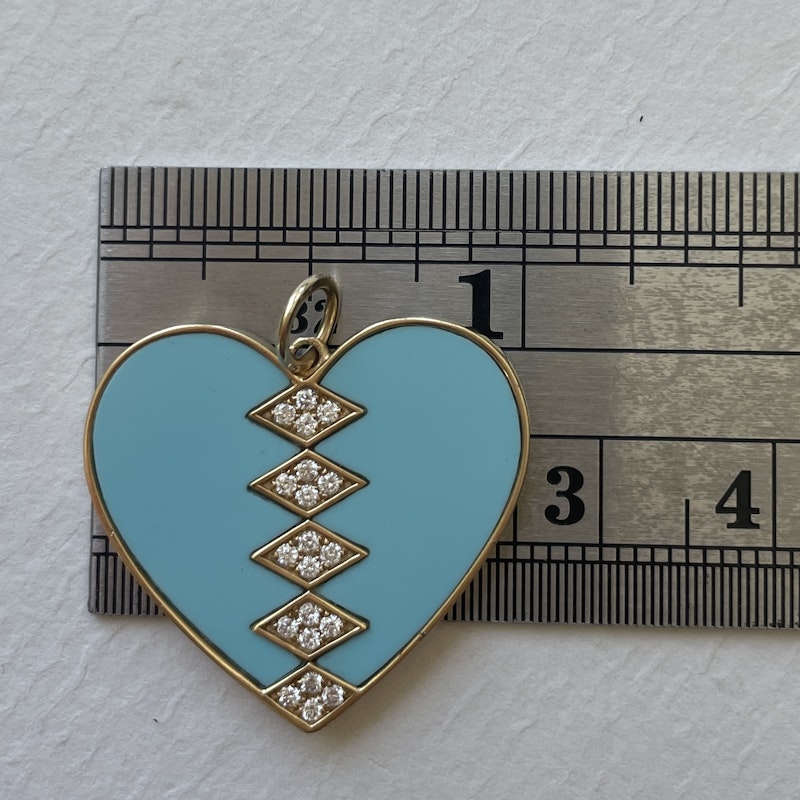 14k Yellow Gold Turquoise and Diamond Heart Pendant