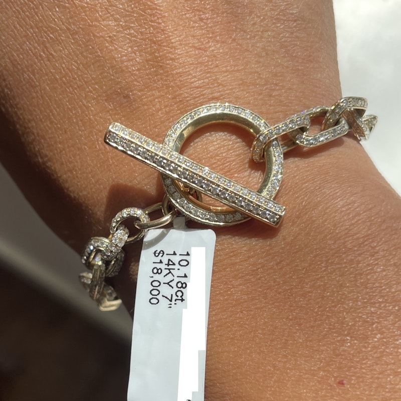 14k Yellow Gold Diamond Toggle Chain Link Bracelet