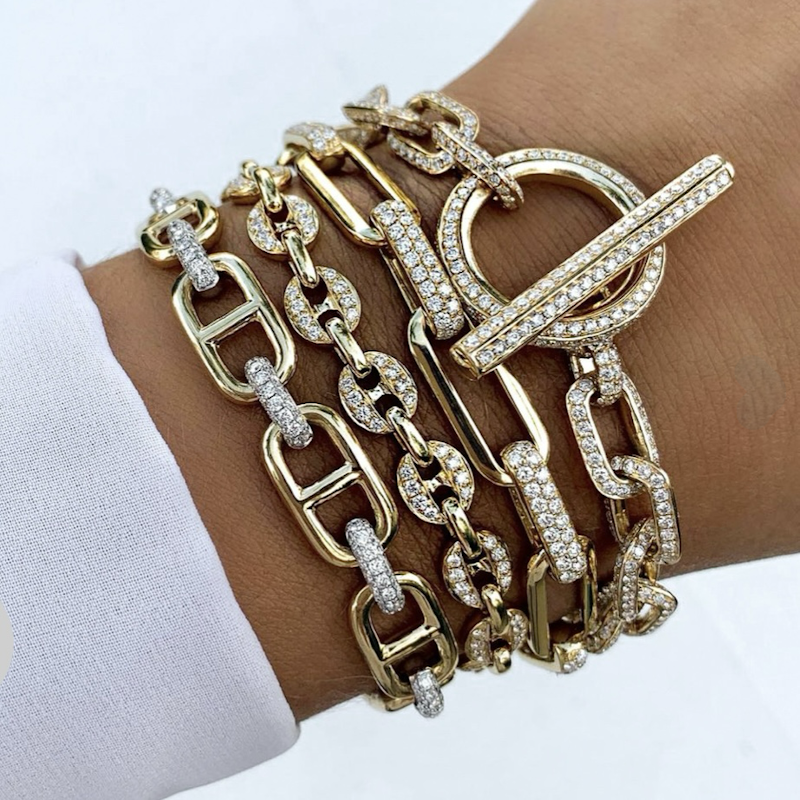 14k Yellow Gold Diamond Toggle Chain Link Bracelet