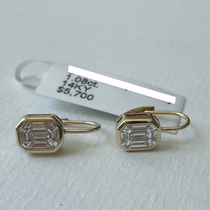 14k Yellow Gold Illusion Set Mosaic Diamond Dangle Earrings