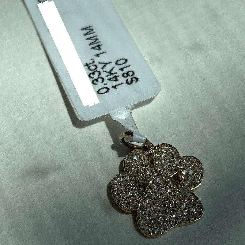 14k Yellow Gold Diamond Paw Print Pendant Charm