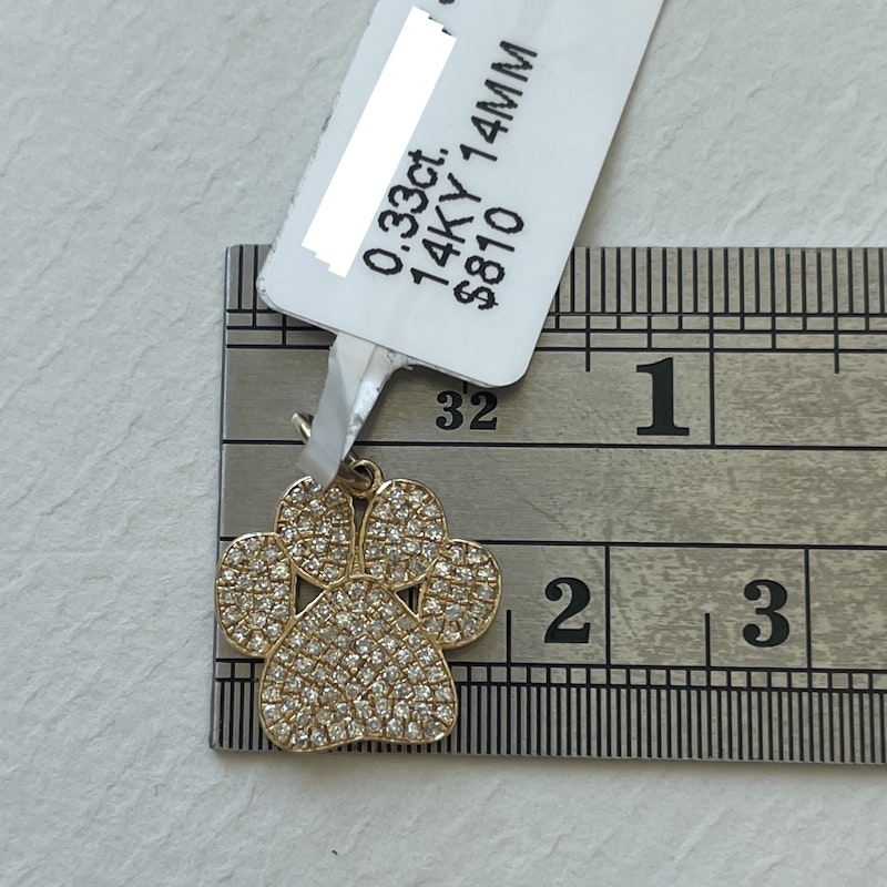 14k Yellow Gold Diamond Paw Print Pendant Charm