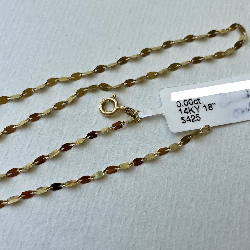 14k Yellow Gold 2mm Oval Mirror Link Chain Necklace