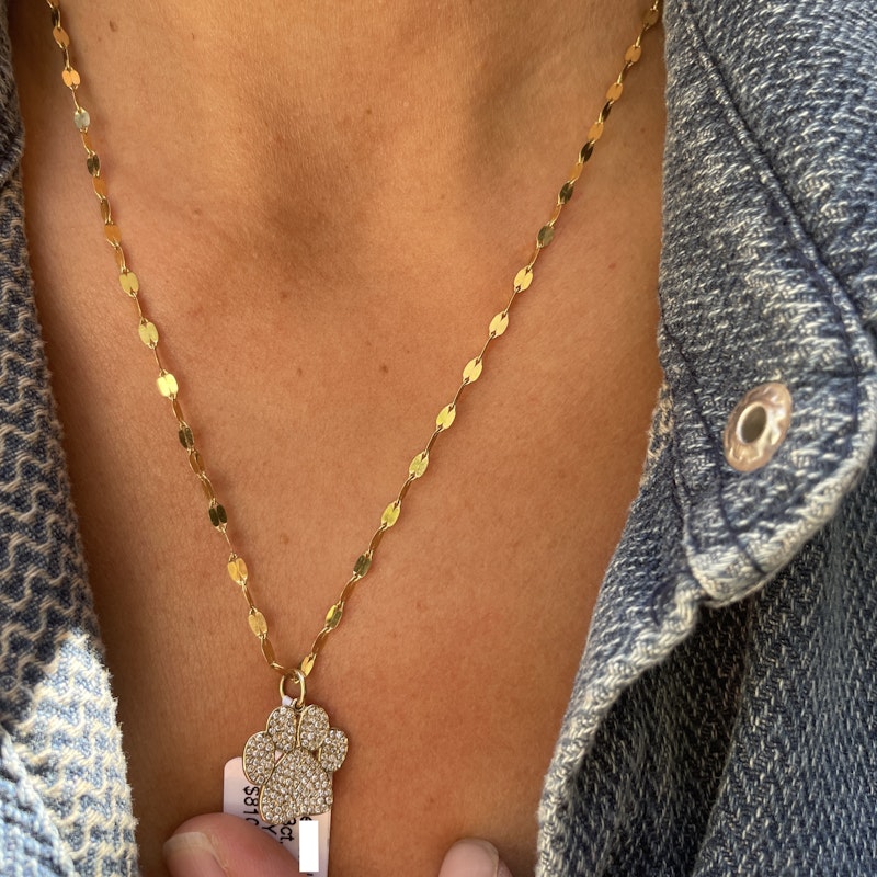 14k Yellow Gold Diamond Paw Print Pendant Charm