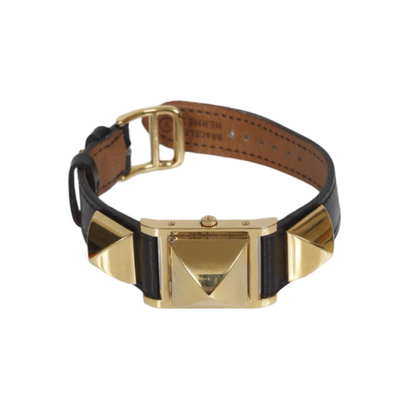 Hermès Medor Watch with Gold and Dark Burgundy Leather