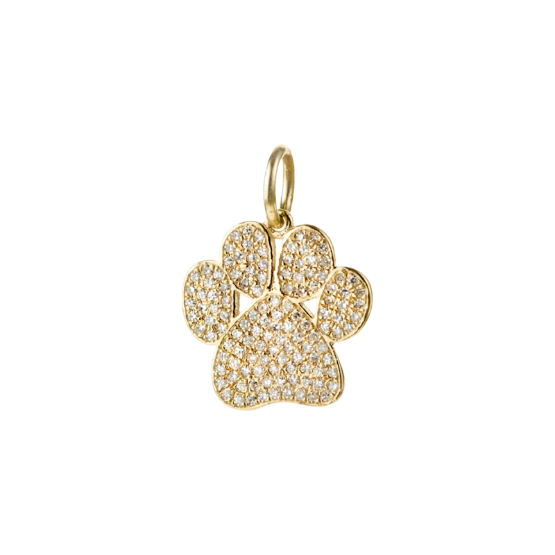 14k Yellow Gold Diamond Paw Print Pendant Charm