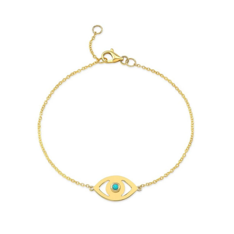 14k Yellow Gold and Turquoise Evil Eye Bracelet