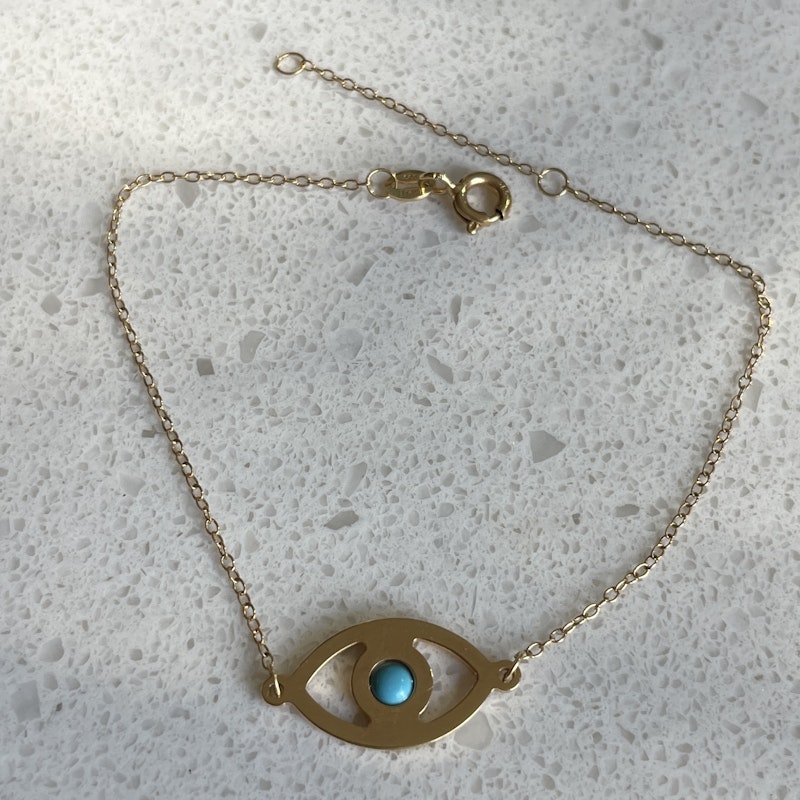 14k Yellow Gold and Turquoise Evil Eye Bracelet
