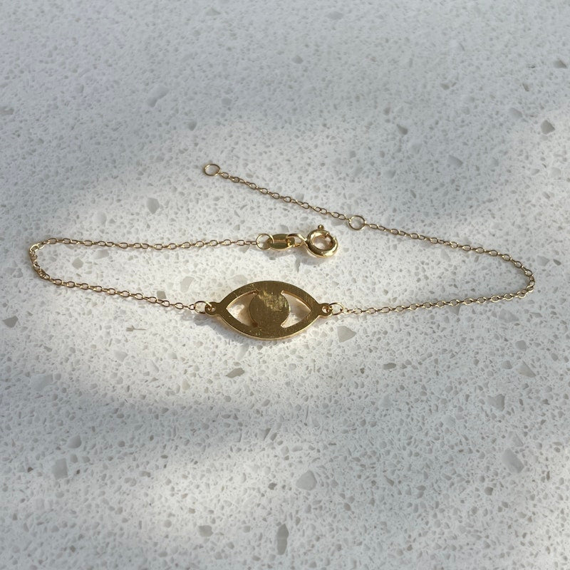 14k Yellow Gold and Turquoise Evil Eye Bracelet
