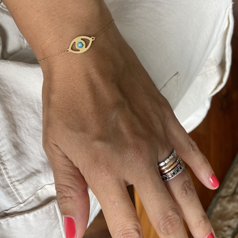 14k Yellow Gold and Turquoise Evil Eye Bracelet