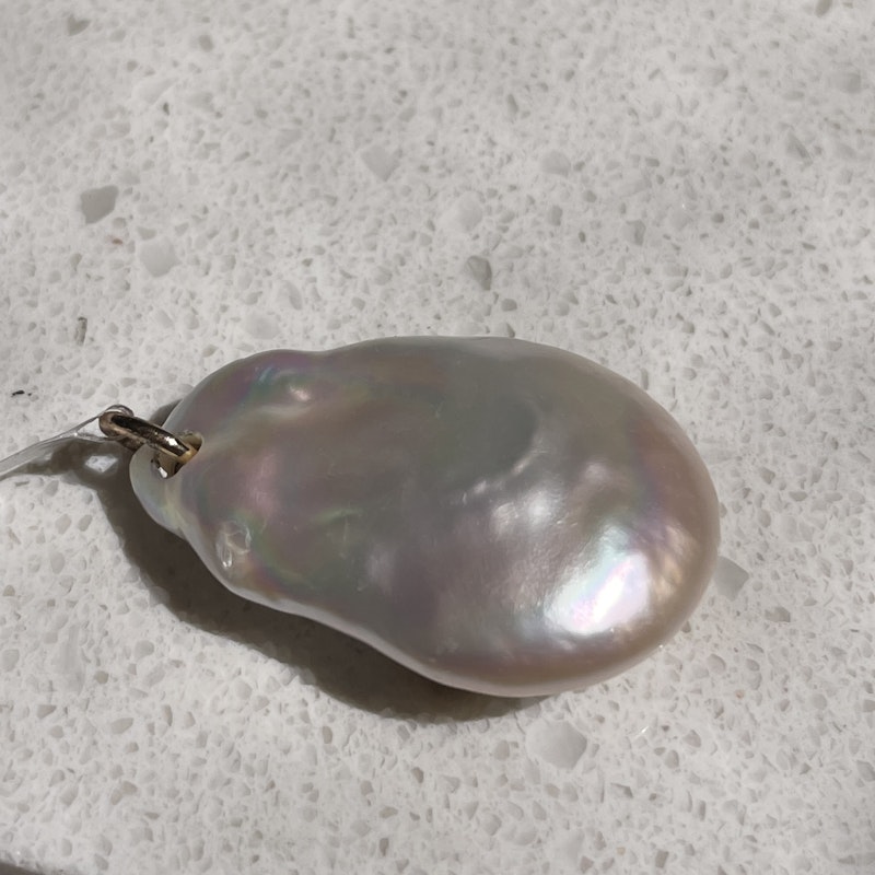 14k Diamond and Pink Heart Tourmaline Baroque Pearl Pendant