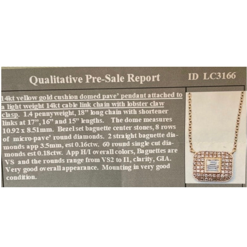 14k Yellow Gold Baguette and Pave Diamond Rectangle Necklace