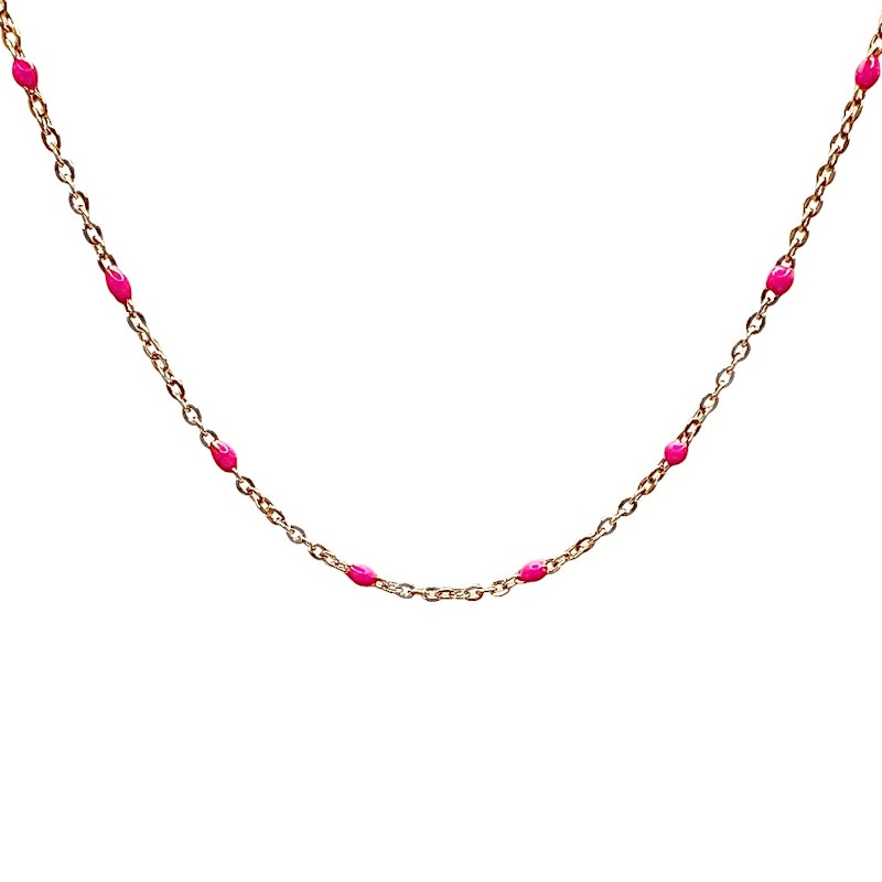 14k Rose Gold Hot Pink Enamel Chain Necklace