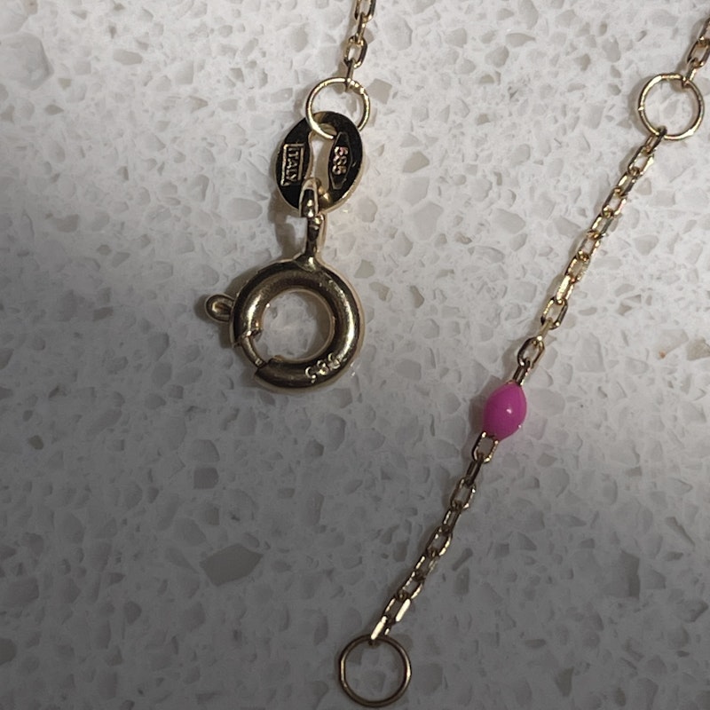 14k Rose Gold Hot Pink Enamel Chain Necklace