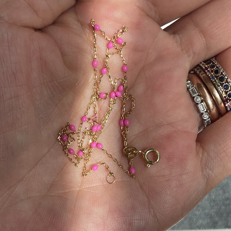 14k Rose Gold Hot Pink Enamel Chain Necklace