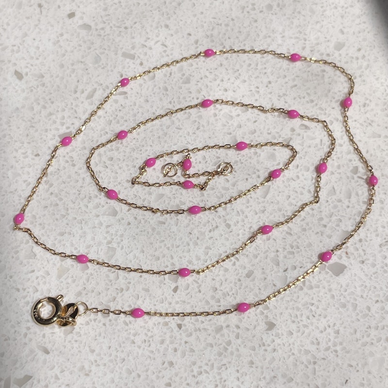 14k Rose Gold Hot Pink Enamel Chain Necklace