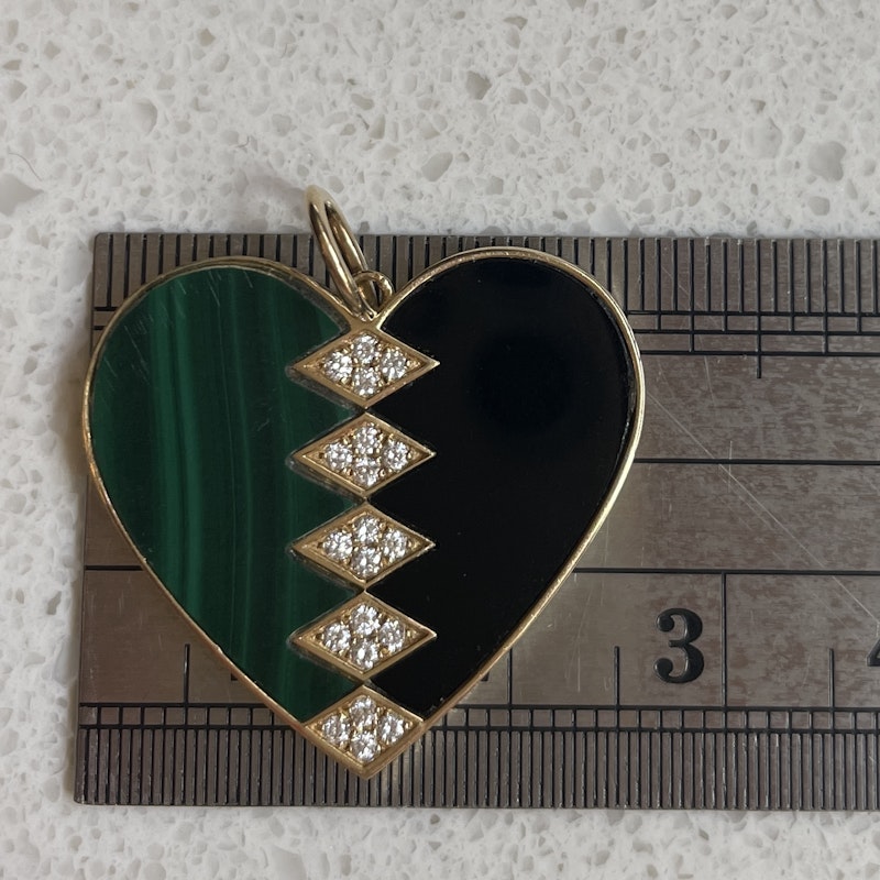 Malachite and Black Agate Diamond Heart Pendant Necklace