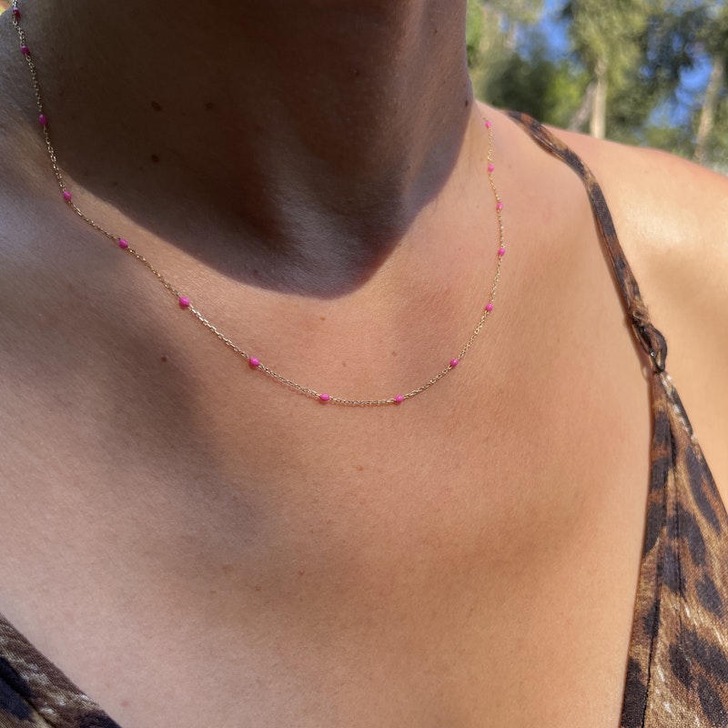 14k Rose Gold Hot Pink Enamel Chain Necklace