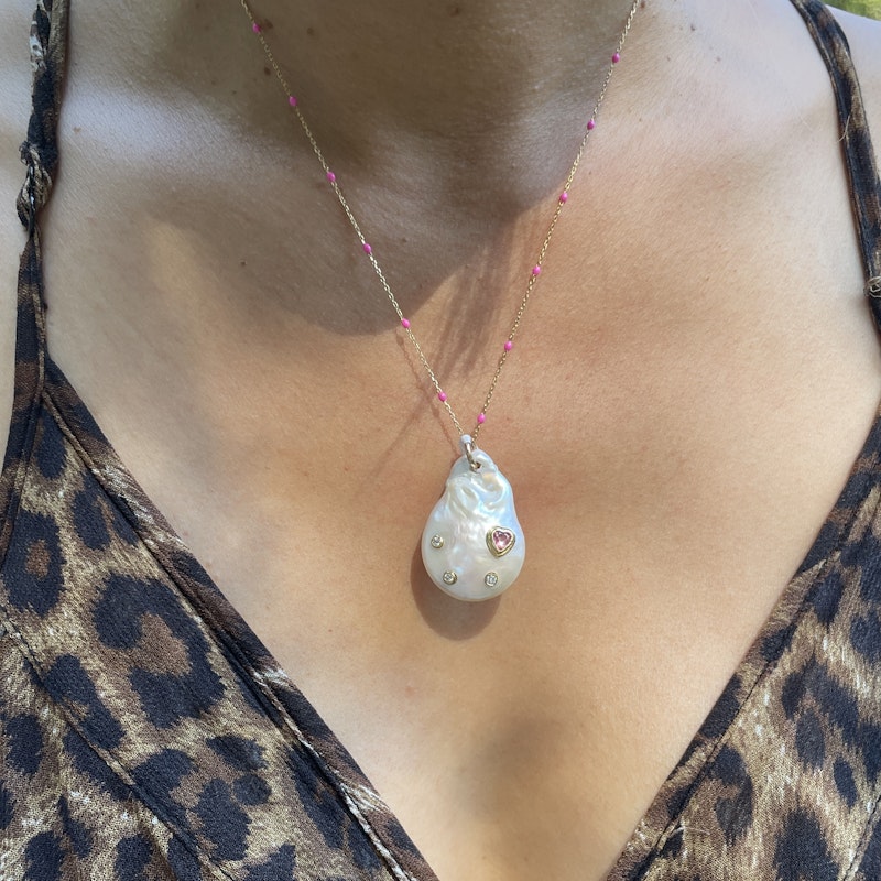 14k Rose Gold Hot Pink Enamel Chain Necklace