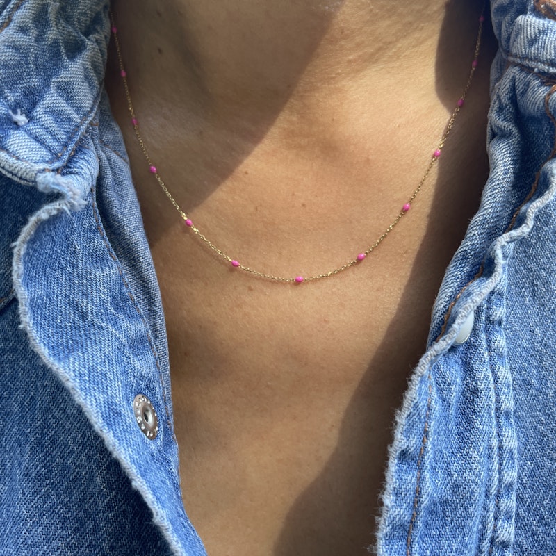 14k Rose Gold Hot Pink Enamel Chain Necklace