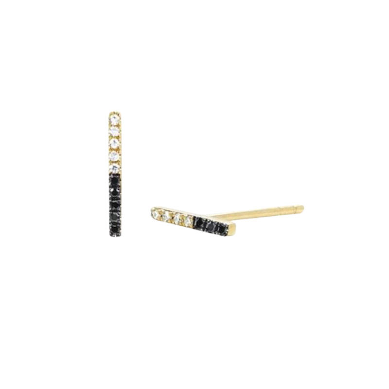 EF Collection 14k Yellow Gold Two-Tone Diamond Bar Studs