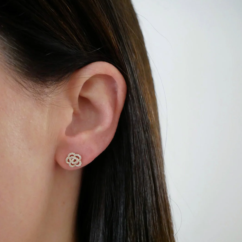 EF Collection 14k Rose Gold Diamond Rose Stud Earring, Single