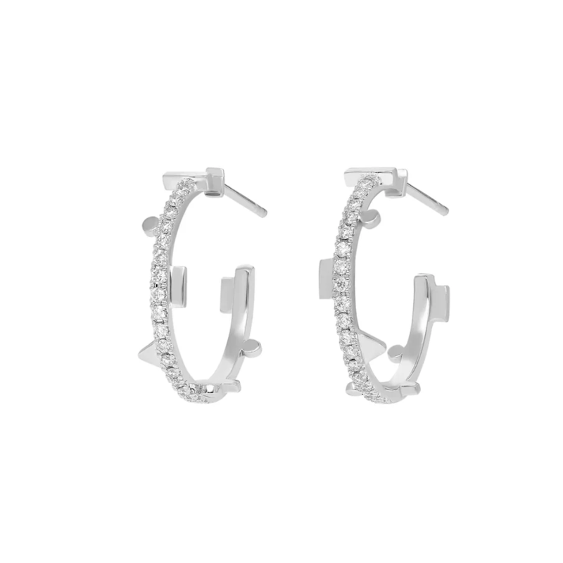 Harika 14k White Gold White Diamond Hoop Earrings