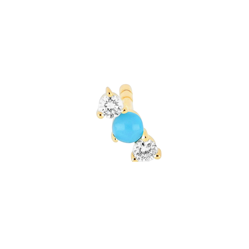 EF Collection 14k Yellow Gold Diamond and Turquoise Bar Stud, Single