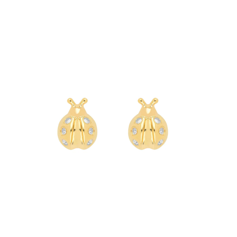 EF Collection 14k Yellow Gold Diamond Baby Lucky Ladybug Stud Earring