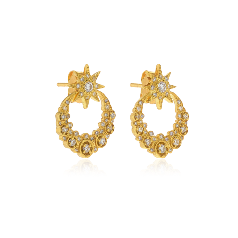 Colette Mini Moon & Star 18K Yellow Gold Diamond Earrings