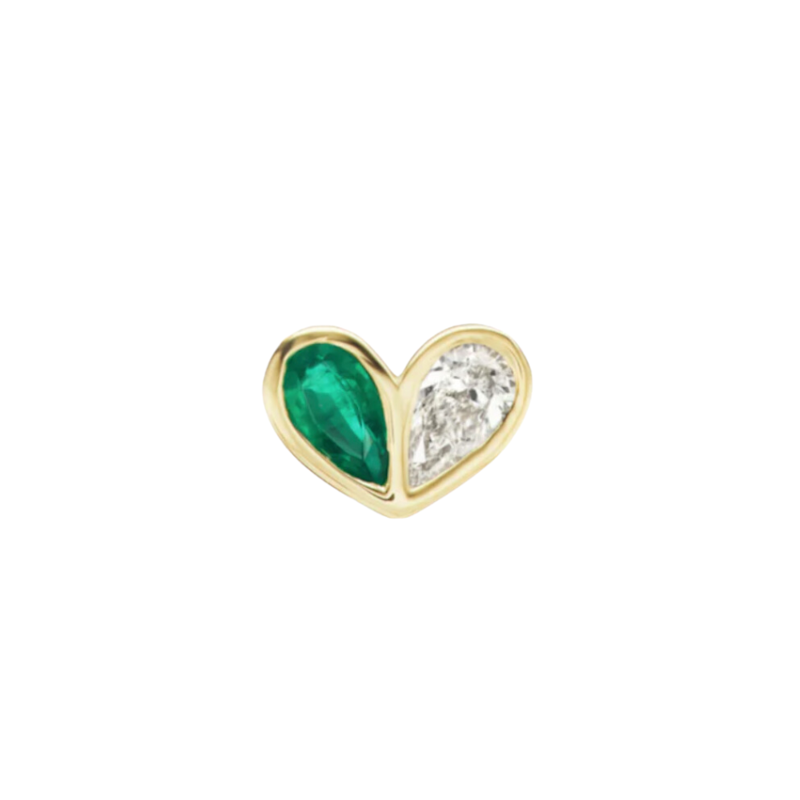 Gemella Jewels 18k Emerald and Diamond Sweetheart Stud, Single