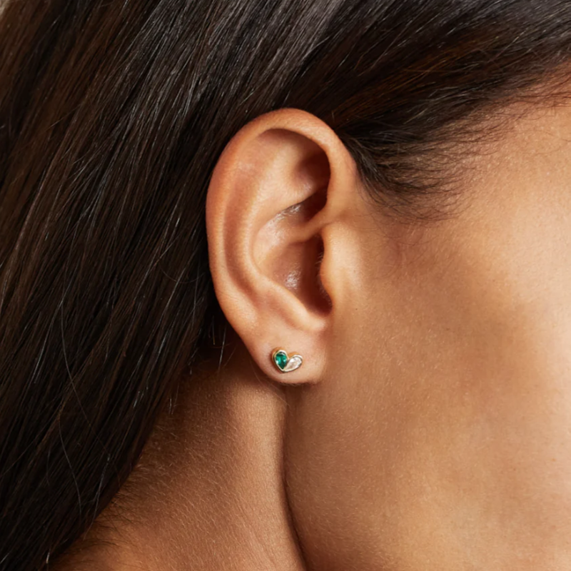 Gemella Jewels 18k Emerald and Diamond Sweetheart Stud, Single