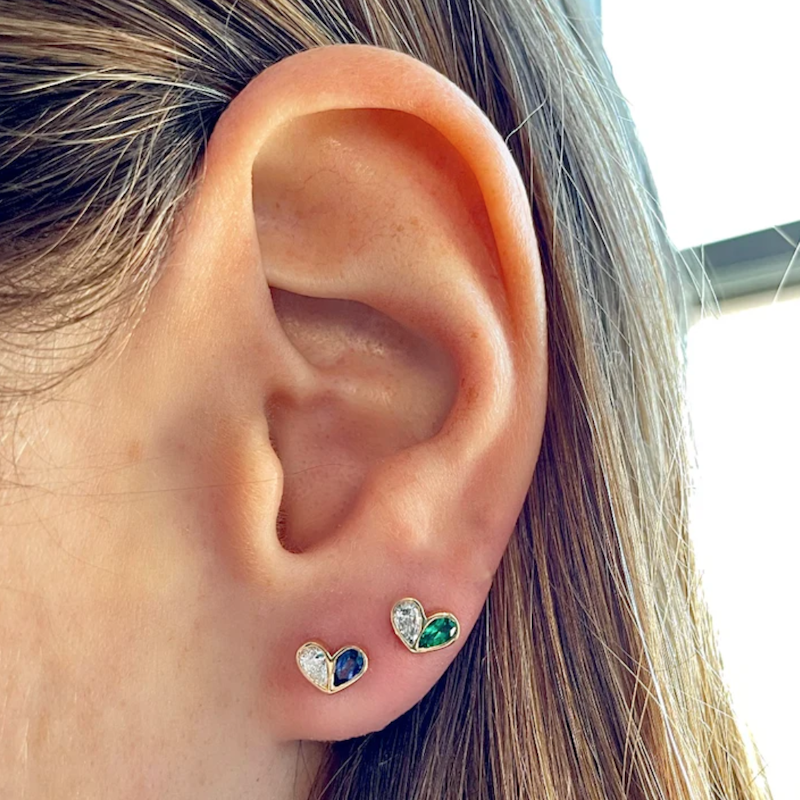 Gemella Jewels 18k Emerald and Diamond Sweetheart Stud, Single