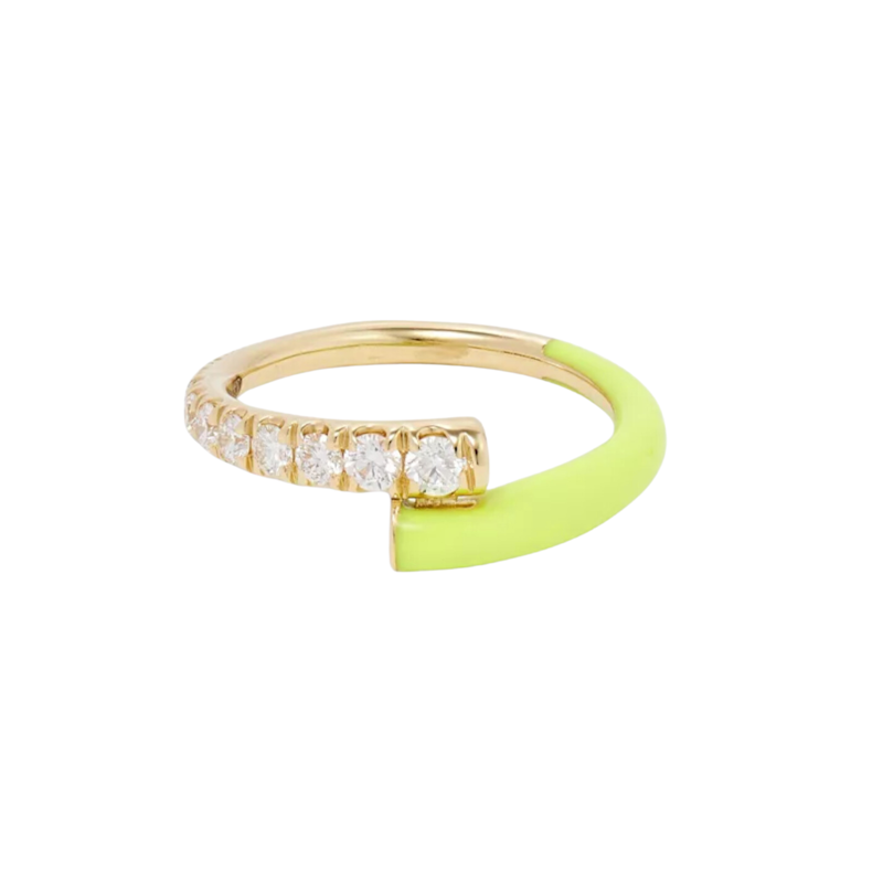 Melissa Kaye Neon Yellow Lola Enamel and Diamond Ring, sz 6.5