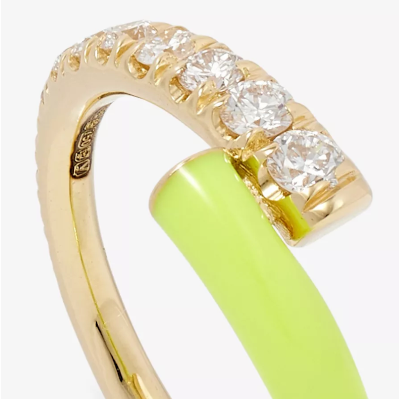 Melissa Kaye Neon Yellow Lola Enamel and Diamond Ring, sz 6.5