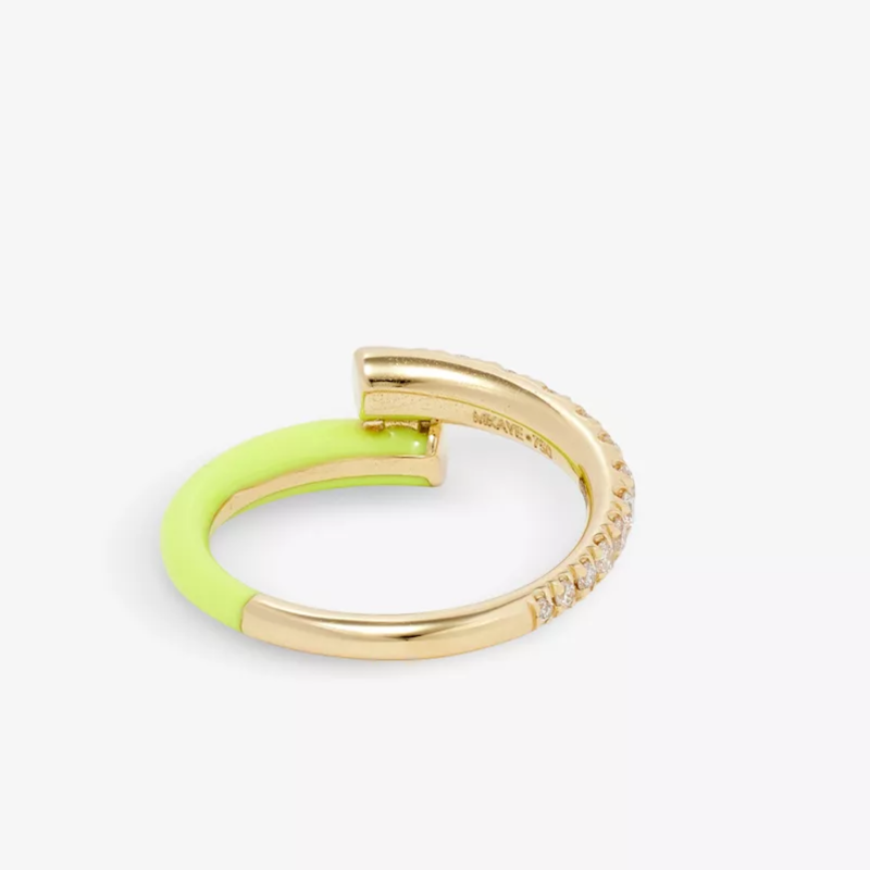 Melissa Kaye Neon Yellow Lola Enamel and Diamond Ring, sz 6.5