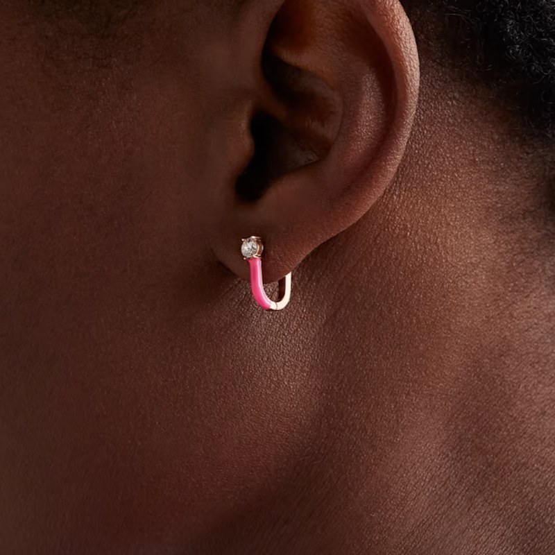 Melissa Kaye Neon Pink and 18k Rose Gold Aria U Huggie Hoop